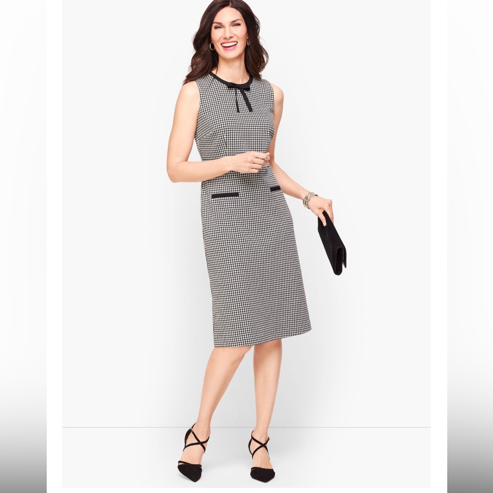 NWOT Talbots Tipped Ponte Tie Neck Houndstooth Dress